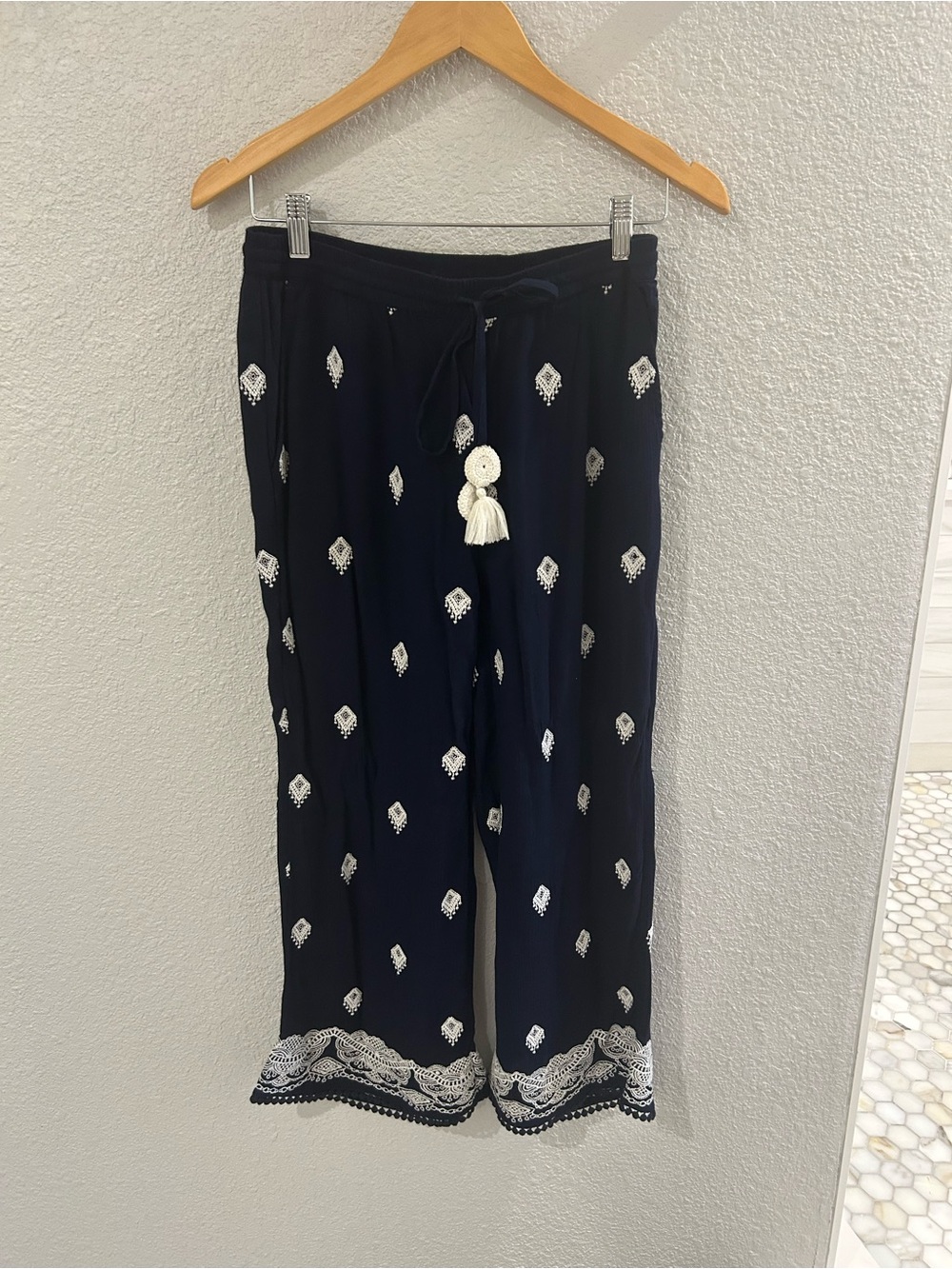 Sundance Navy Pants with White Tassel & Embroidery